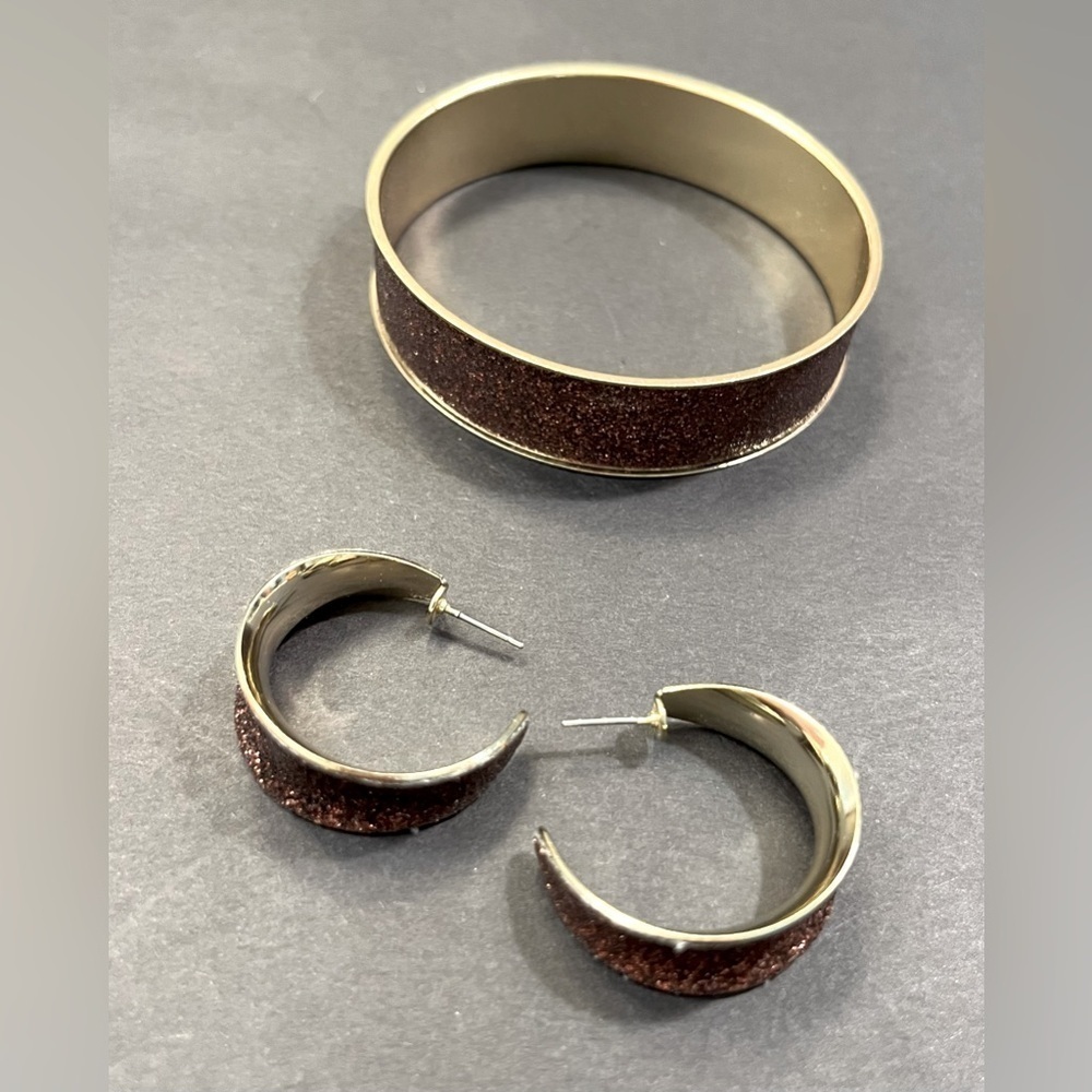 Bracelet & Earring Set- Gold & Bronze Glitter